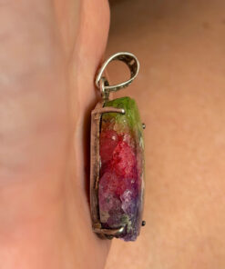 Amazing Natural Solar Crystal Quartz Sterling silver pendant, Rainbow Solar Quartz