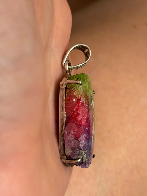 Amazing Natural Solar Crystal Quartz Sterling silver pendant, Rainbow Solar Quartz