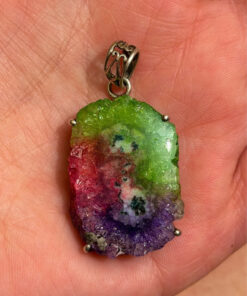 Amazing Natural Solar Crystal Quartz Sterling silver pendant, Rainbow Solar Quartz