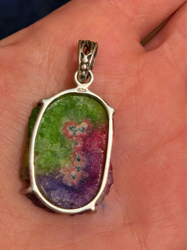 Amazing Natural Solar Crystal Quartz Sterling silver pendant, Rainbow Solar Quartz