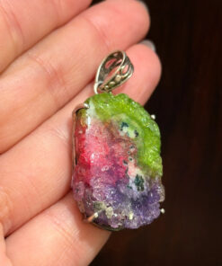 Amazing Natural Solar Crystal Quartz Sterling silver pendant, Rainbow Solar Quartz
