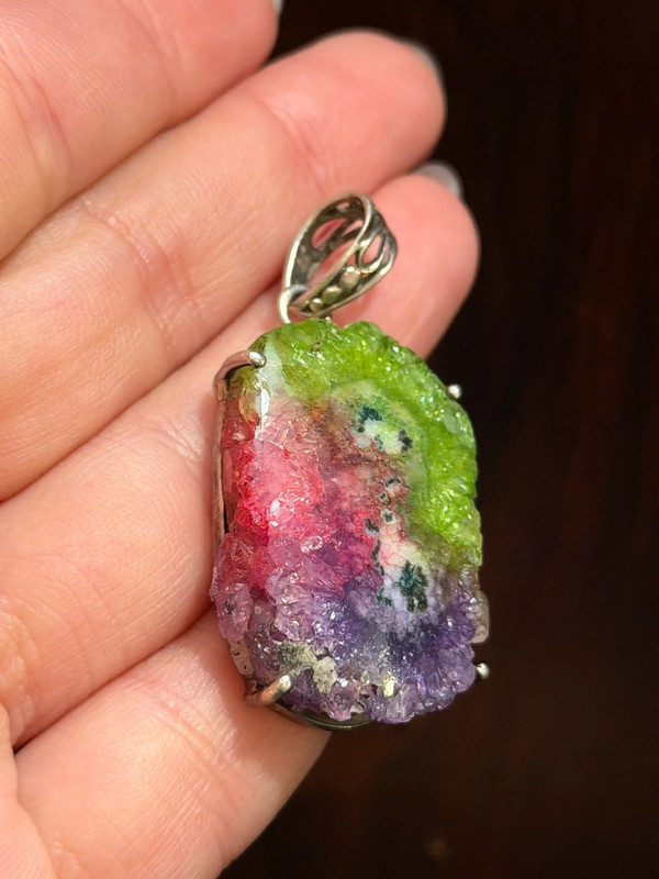 Amazing Natural Solar Crystal Quartz Sterling silver pendant, Rainbow Solar Quartz