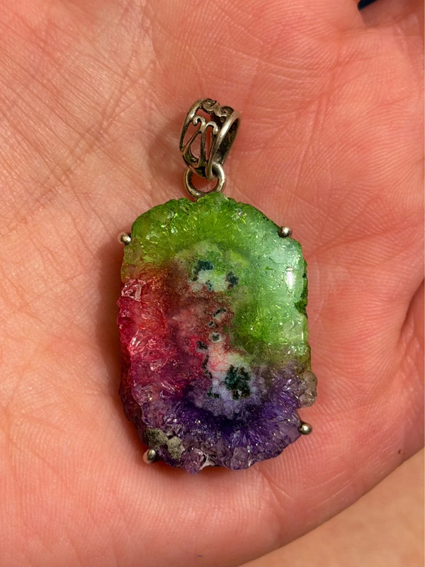 Amazing Natural Solar Crystal Quartz Sterling silver pendant, Rainbow Solar Quartz