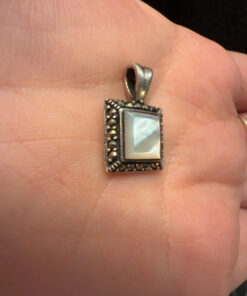 Vintage Deco Marcasite 925 Sterling Silver Mother of Pearl Pendant