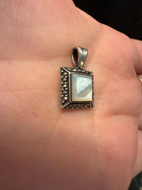Vintage Deco Marcasite 925 Sterling Silver Mother of Pearl Pendant