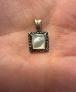 Vintage Deco Marcasite 925 Sterling Silver Mother of Pearl Pendant