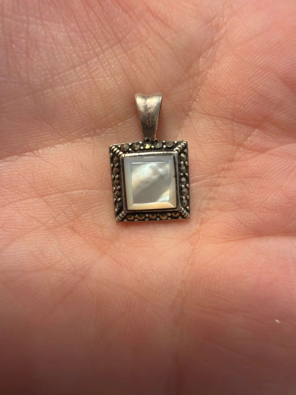 Vintage Deco Marcasite 925 Sterling Silver Mother of Pearl Pendant