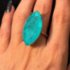 Incredible natural aquamarine silver ring, size O.