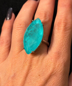 Incredible natural aquamarine silver ring, size O.