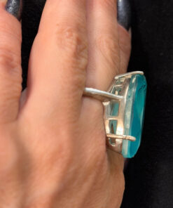Incredible natural aquamarine silver ring, size O