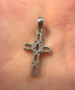 Oval cut natural Swiss blue topaz cross pendant in sterling silver