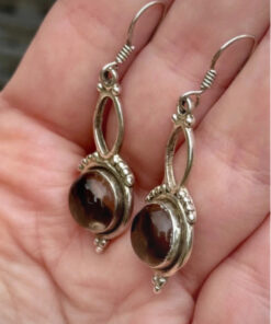 Vintage 925 Sterling Silver Smokey Quartz Drop Earring#118