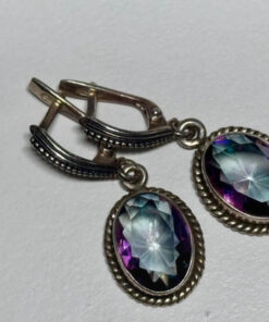 Natural Mystic Topaz Earrings-925 Sterling Silver#113