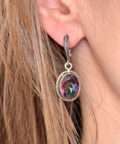 Natural Mystic Topaz Earrings-925 Sterling Silver#113