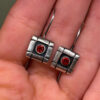 Vintage 925 Sterling Silver Garnet Glass Drop Earring#4
