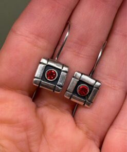 Vintage 925 Sterling Silver Garnet Glass Drop Earring#4