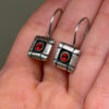 Vintage 925 Sterling Silver Garnet Glass Drop Earring#4