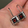 Vintage 925 Sterling Silver Garnet Glass Drop Earring#4