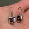 Vintage 925 Sterling Silver Garnet Glass Drop Earring#4