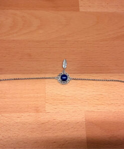 925 Sterling Silver Lapis Feather Bracelet -17cm#14