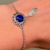 925 Sterling Silver Lapis Feather Bracelet -17cm#14