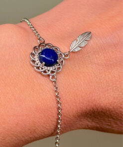 925 Sterling Silver Lapis Feather Bracelet -17cm#14