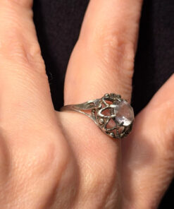 Vintage rose quartz silver ring , M UK#114