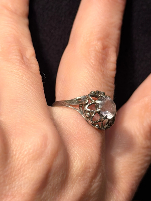 Vintage rose quartz silver ring , M UK#114