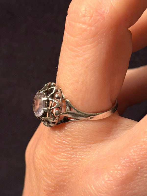Vintage rose quartz silver ring , M UK#114