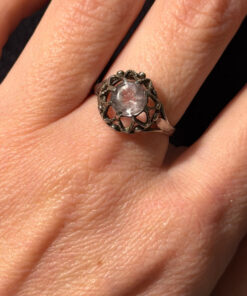 Vintage rose quartz silver ring , M UK#114
