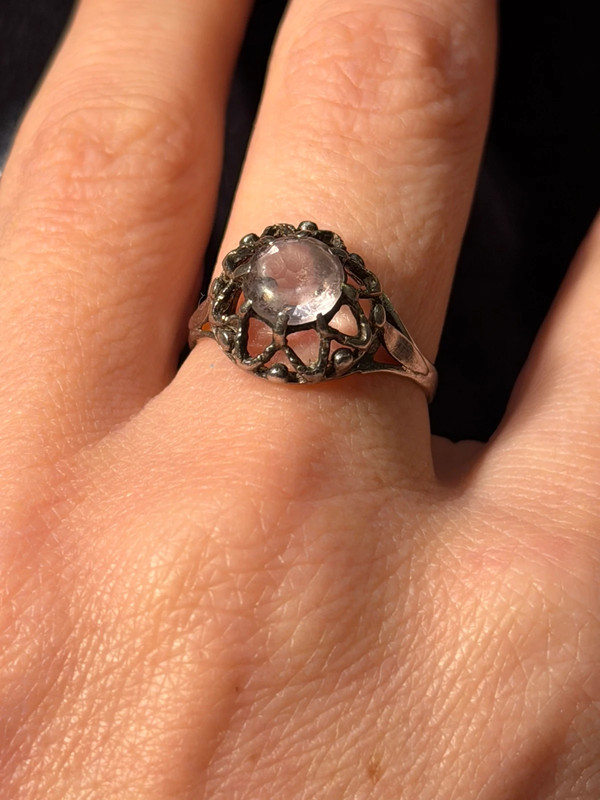 Vintage rose quartz silver ring , M UK#114