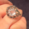 Vintage rose quartz silver ring , M UK#114