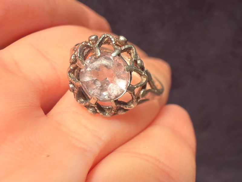 Vintage rose quartz silver ring , M UK#114