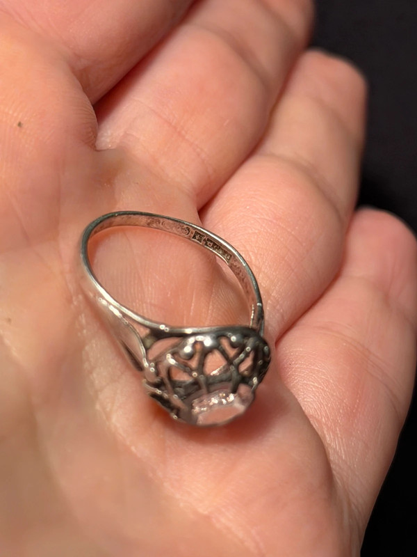 Vintage rose quartz silver ring , M UK#114