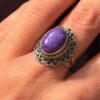 A sterling silver ring with natural charoite, size N 1/2