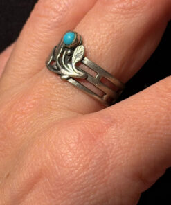 Vintage Soviet nickel silver ring with turquoise, UK size O
