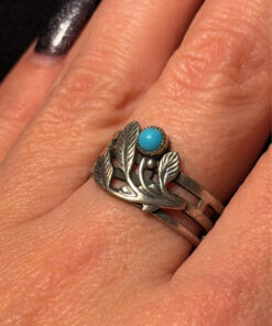 Vintage Soviet nickel silver ring with turquoise, UK size O