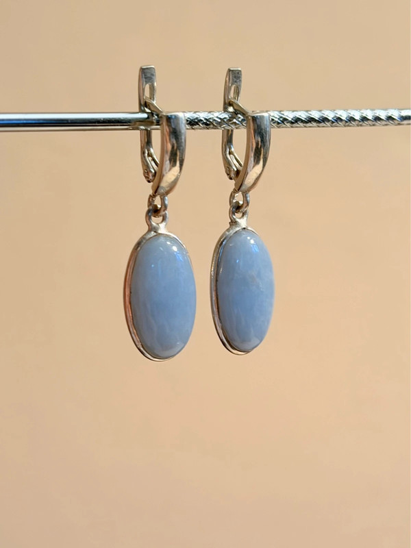 Natural angelite silver earrings high quality#119