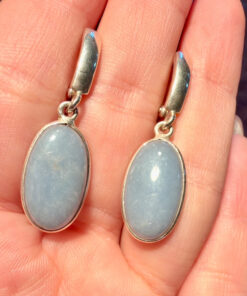 Natural angelite silver earrings high quality#119