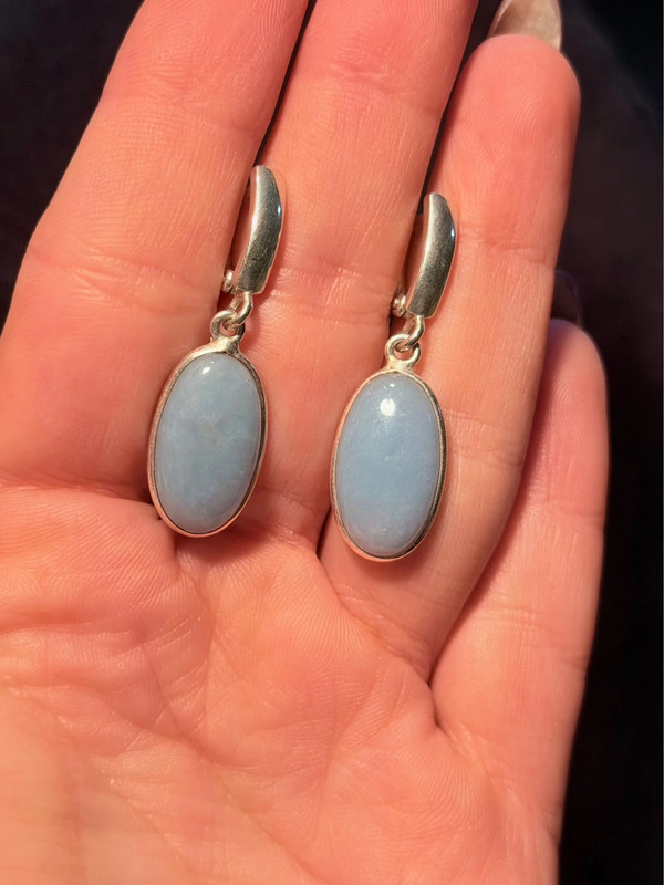 Natural angelite silver earrings high quality#119