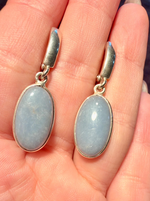 Natural angelite silver earrings high quality#119