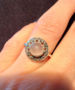 vintage 1970s silver 925 rose quartz and marcasite cluster ring size k#119