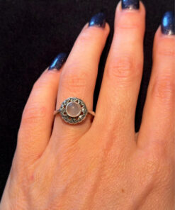 vintage 1970s silver 925 rose quartz and marcasite cluster ring size k#119