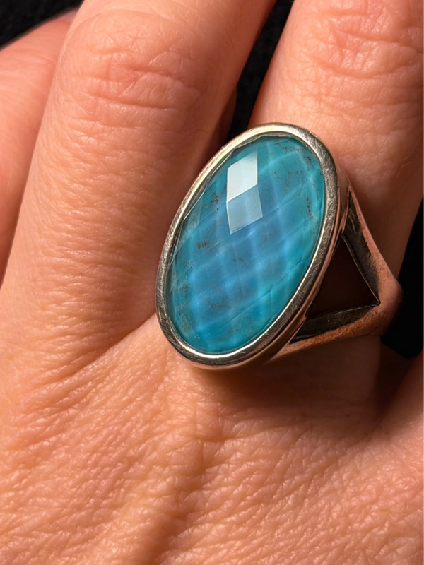 Unique sterling silver vintage whitney kelly turquoise doublet ring size m1/2