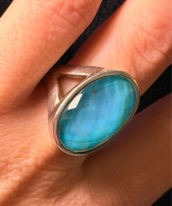 Unique sterling silver vintage whitney kelly turquoise doublet ring size m1/2