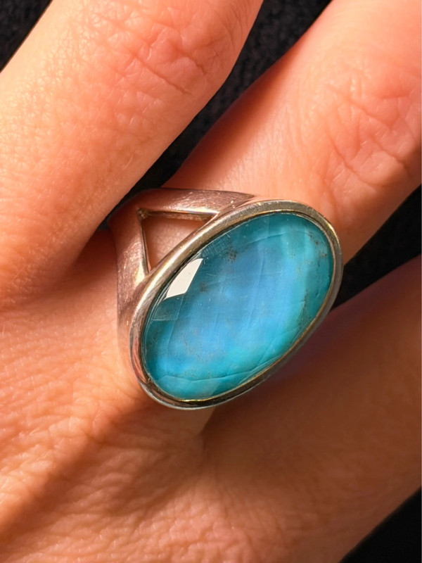 Unique sterling silver vintage whitney kelly turquoise doublet ring size m1/2