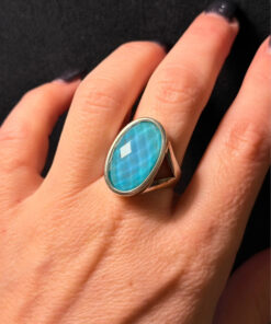 Unique sterling silver vintage whitney kelly turquoise doublet ring size m1/2