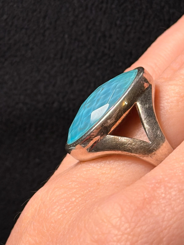 Unique sterling silver vintage whitney kelly turquoise doublet ring size m1/2