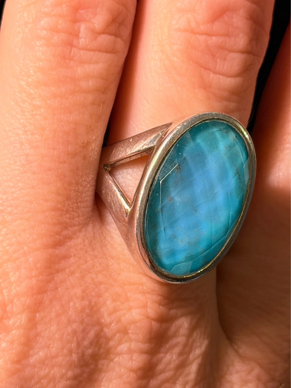 Unique sterling silver vintage whitney kelly turquoise doublet ring size m1/2