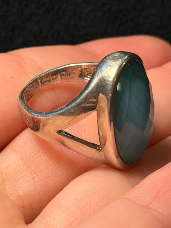 Unique sterling silver vintage whitney kelly turquoise doublet ring size m1/2